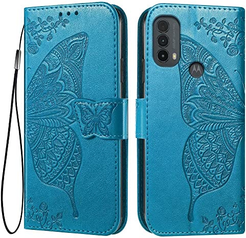 EASSGU Funda para Motorola Moto e20 / Moto e30 / Moto e40 (6.5 Inches) Flip Folio Carcasa Magnética de Cuero para Teléfono con 3 Ranuras para Tarjetas 1 Wallet, Case - Azul