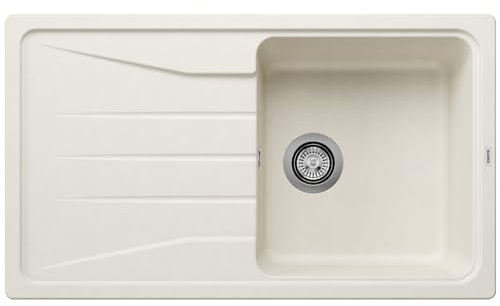 BLANCO SONA 5 S Fregadero de granito de color blanco suave de SILGRANIT, tipo de montaje: instalación desde arriba, reversible, para armarios inferiores de 50 cm de ancho, lavabo grande, superficie