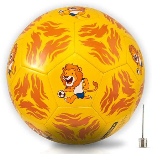 Kinder Fußball Größe 3 I Leichter Kinderfussball mit Löwenmotiv I Bambini Fussball ab 3 o. 4 Jahren für Jungen & Mädchen I Geschenk Kinder, Enkel I Weicher Ball für drinnen und draußen