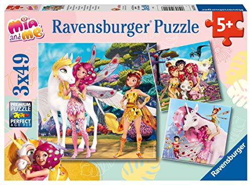 Ravensburger Puzzle Mia and me Im Land der Elfen und Einhörner - 3x49 Teile | 3x49 Teile Mia and me Puzzle, Kinderpuzzle ab 5 Jahre, Ravensburger Qualität
