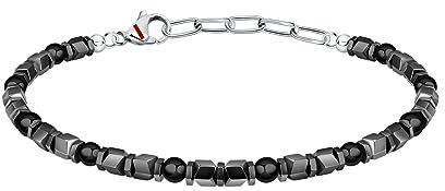 Sector No Limits Basic Herren Armband aus Stahl, Emaille, Hämatit, schwarzer Achat - SZS97