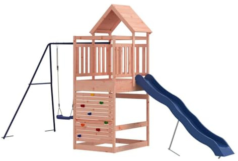 vidaXL Solid Douglas Wood Outdoor Playset - Multi-Activity Garden Climbing Frame with Slide, Swing Set, and Sandpit for Children