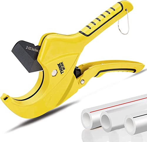 THINKWORK Plastic Pipe Cutter, Ratchet-Type PVC Cutter, PVC Pipe Cutter up to 64 mm, Heavy-Duty Pipe Cutting Tool for Cutting PVC PEX PPR Plastic Hoses and Pipe, Suitable for Home Repairs and Plumber