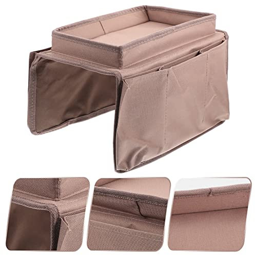Garneck Sofa Armrest Organizer Storage Bag for Remote Controls and Sundries Camel Colour Sturdy Fabric Couch Armrest Pouch Suitable for Living Room Storage