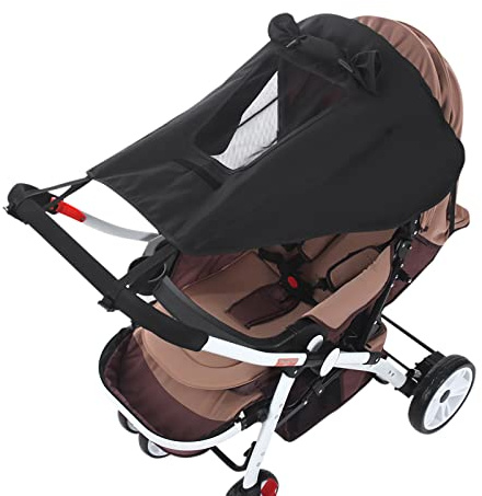 Pram Sun Shade Cover Baby Universal Stroller Sun Canopy UPF50+ Buggy Awning Waterproof Sun Shield for Carriage Foldable Adjustable Pushchair UV Protection Sunshade Umbrella with Viewing Window