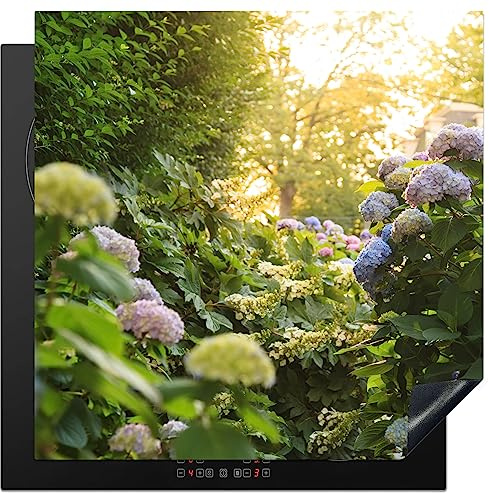 Protège-plaque à induction - Plaque Protection Vitrocéramique Induction - Vinyl - Hortensias jaunes dans le jardin - 78x78 cm - Couvre Plaque de Cuisson - Accessoires de Cuisine