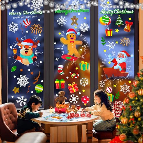CYBIONE 184 immagini per finestre di Natale, autoadesive, per finestre di Natale, riutilizzabili, per bambini, Natale
