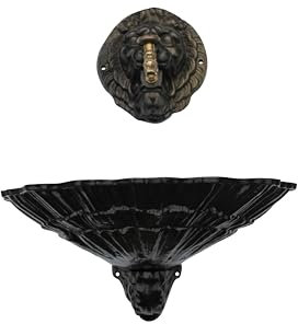 Schalenbrunnen mit Löwen, alte Bronze mit Messinghahn