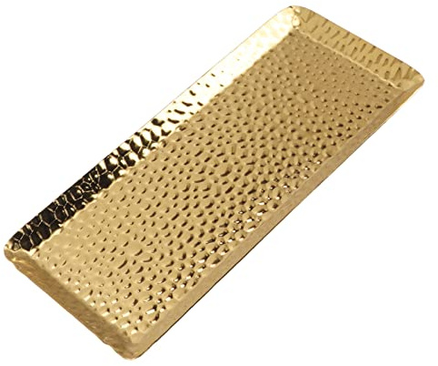 Ausla Gold Stainless Steel Hammered Serving Tray | Multi Purpose Dishwasher Safe Plate, Home Restaurant Use
