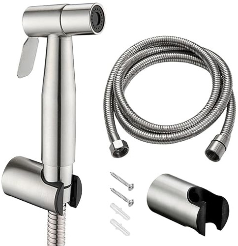 Bidet Handbrause Set, Edelstahl 304 Handbrause Toilette mit 150cm Brauseschlauch, Hand Bidet Sprayer mit Wandmontage für Waschbecken Bad Küche