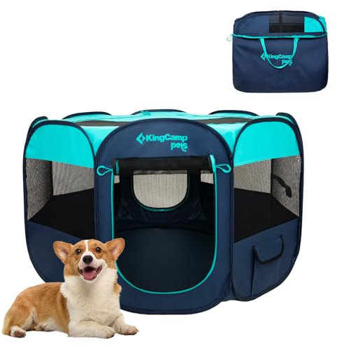 KingCamp Laufstall für Hunde, tragbar, faltbar, für Katzen, Kätzchen, Welpen, 73,7 cm/91,4 cm/127 cm, Pop-Up-Haustier-Laufstall mit Reißverschluss unten und Abdeckung, für drinnen und draußen (klein