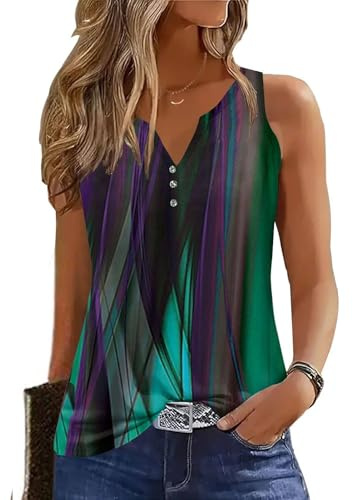 Tank Tops for Women Summer Tops Casual Button Down Shirts Loose Fit V Neck Sleeveless T Shirts