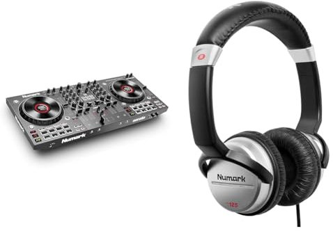 Numark NS4FX - 4-Channel DJ Controller, Touch Jog Wheels, Performance Pads, Effects, HF125 - Ultra-Portable DJ Headphones, Black