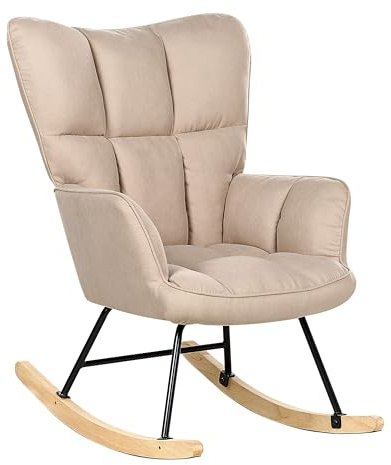 Beliani Sedia a dondolo moderna Rivestimento in tessuto poliestere Dondoli in legno Beige