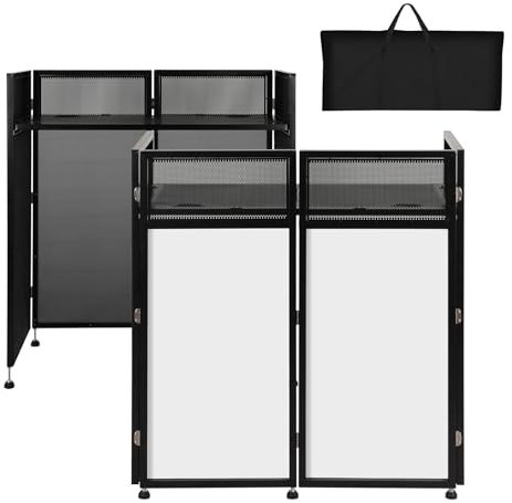 SMONTER Tavolo da DJ pieghevole portatile e pieghevole, con rivestimento nero e bianco, supporto DJ regolabile in altezza (105 cm x 51 cm x 117 cm x 117 cm di lunghezza)