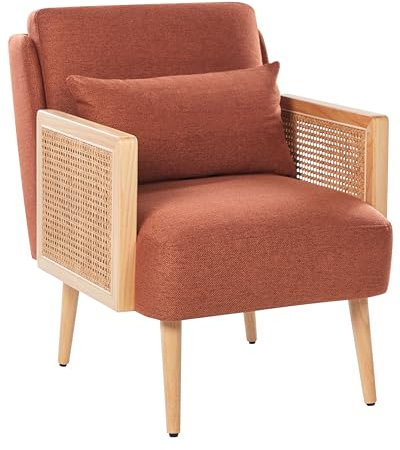 Beliani Sessel Stoff orange Wiener-Geflecht Rattan mit Hellen Holzbeinen Kissen Orum