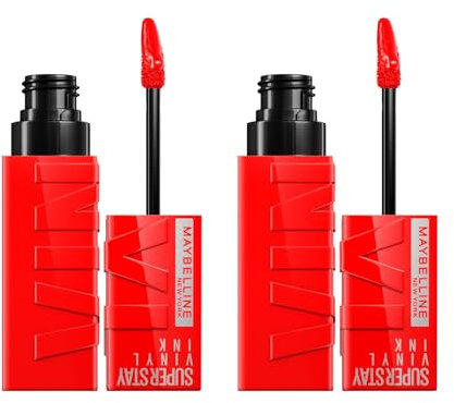 Maybelline New York SuperStay Vinyl Ink Lippenfarbe Glänzend und Glänzend mit Haltbarkeit bis zu 16 Stunden Formel No Transfer Farbe 25 Red Hot - 2 Lippenstifte