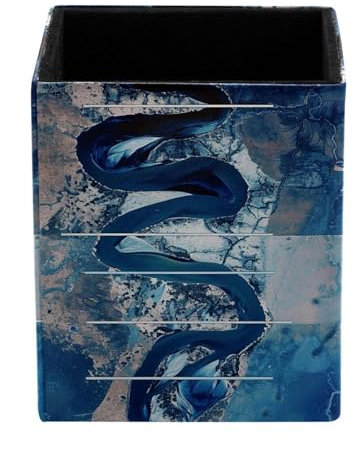 FNETJXF Stiftehalter für Schreibtisch, Make-up-Pinselhalter, Organizer, Kunstleder-Caddy, modernes marineblaues Muster, Marmor-Linien, Schreibtisch-Aufbewahrung, Organizer