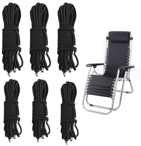 XNIVUIS 6 Stück Gummischnur für Relax Liegestuhl Ersatzkordeln für Zero Gravity Chair, Gummischnur für Liegestuhl Ersatzteile für Gartenliegen, Ersatz Gummischnur für Relaxliege Klapp Liegestuhl