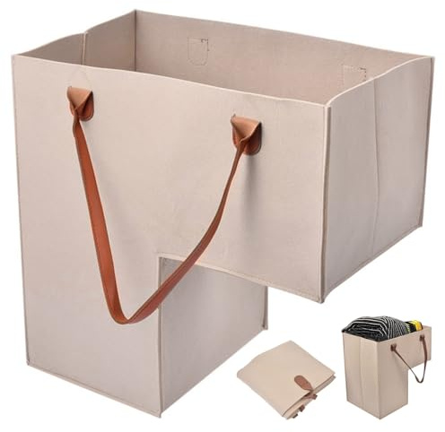 Trappkorgar för trätrappor, trappkorg, L-formad filt trappkorg läderhandtag, vikbar stegkorg, 42 x 42 x 25 cm trappkorgar för trapptrappor, trätrappor