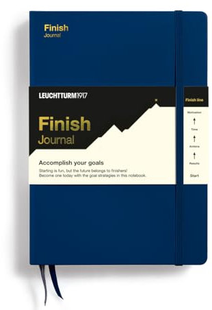 LEUCHTTURM1917 369093 Finish Journal – Hochwertiges Notizbuch für Zielsetzung, Reflexion & Motivation | Praktische Anleitung zum Erreichen deiner Ziele, Marine, Englisch