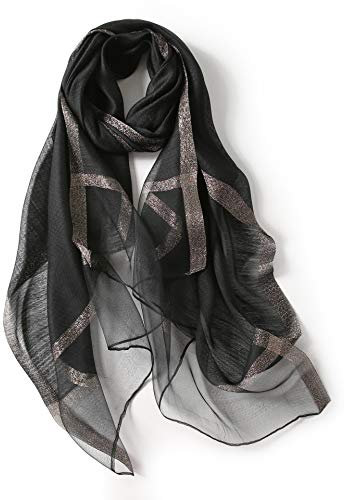 TQVLNMCR Seidenschal Damen Winter All-Match Einfarbig Seidenwolle Schal Seidenschal Gaze Seide(Golden Black)