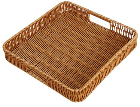 FytStycale Woven Basket Imitation Rattan Bread Basket,Square Serving Basket, Serving Tray for Snacks, M