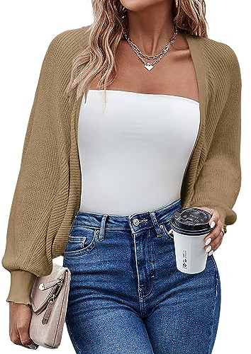HOTOUCH Cardigans for Women UK Batwing Long Sleeve Cropped Cardigan Shrugs Open Front Lightweight Casual Loose Knit Jumper Tops for Dress Evening Wedding