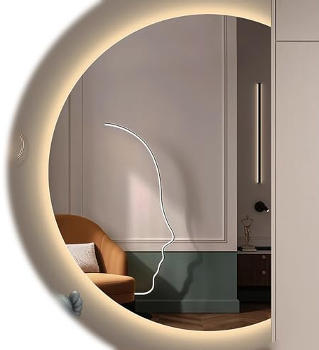 Zhoudong 120cm Specchio a Figura Intera con Luce Illuminato Specchio Vanity Mezza Luna Specchi Decorativi for Camera da Letto Ingress, Semicerchio Specchiera Bagno da Parete 3 Colori Dimmerabile(Right