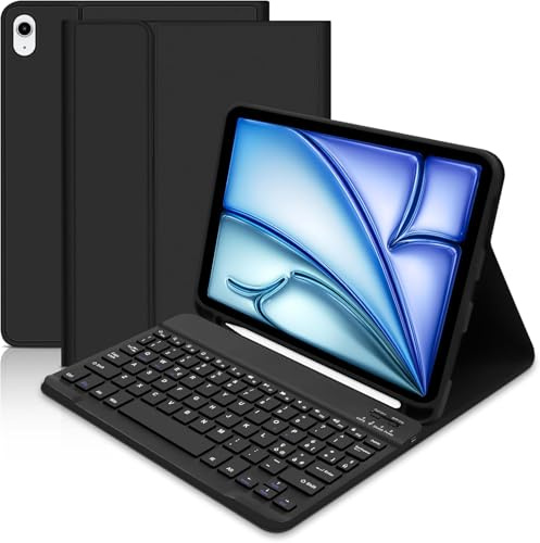 KTOITION Cover con Tastiera per Pad Air 11 pollici M4/M3/M2 (2026/2025/2024) – Tastiera Bluetooth Italiana QWERTY Staccabile, Custodia Protettiva Sottile con Portapenna,Nero