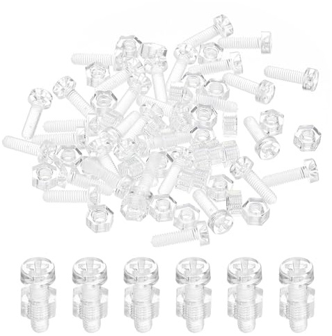 PATIKIL M3x10mm Kunststoff-Kreuzschlitz-Rundkopfschrauben und Sechskantmuttern-Set, 30 Set PC Kunststoff Phillips Rundkopfschrauben für Maschinenzubehör, Transparent