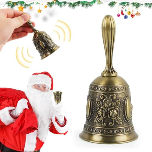 Hyran Handglocke Tischglocke Komplett aus Metall, Weihnachtsschmuck Accessoire zu Nikolauskostüm Hochzeit Abendessen Schule (Bronze)