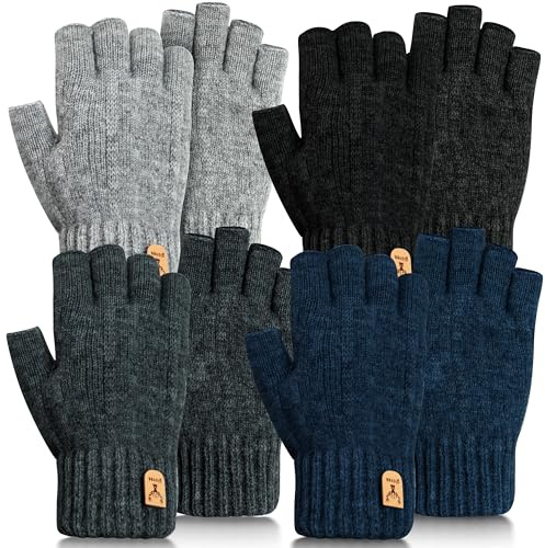 GwaOery Winter Fingerlose Handschuhe, 4 Stück Halbe Finger Handschuhe Warme Touchscreen Handschuhe Verdickte Thermische Gestrickt für Männer Tippen Arbeiten Laufen Fahren Outdoor Aktivitäten