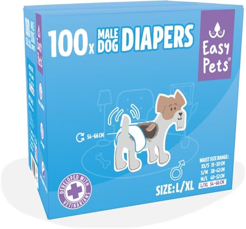 Easypets Pannolini per Cani Maschi – Monouso, Super Assorbenti, Antifuga – Per Incontinenza, Marcatura e Addestramento - 100 pezzi – Taglie L/XL
