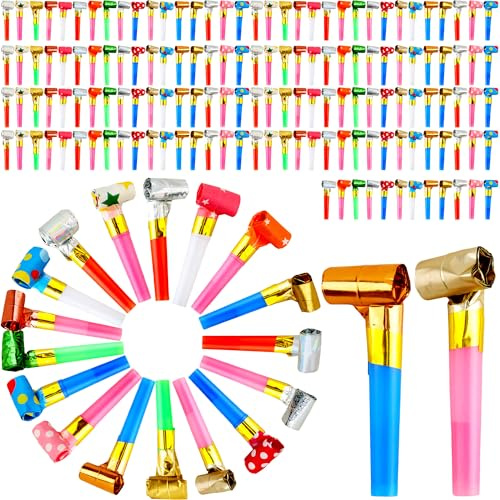 Cagemoga 160 Pack Party Blowouts Noisemakers Colorful Party Whistles Blower Funny Birthday Blow Horns Bulk for Birthday New Years Party Favors