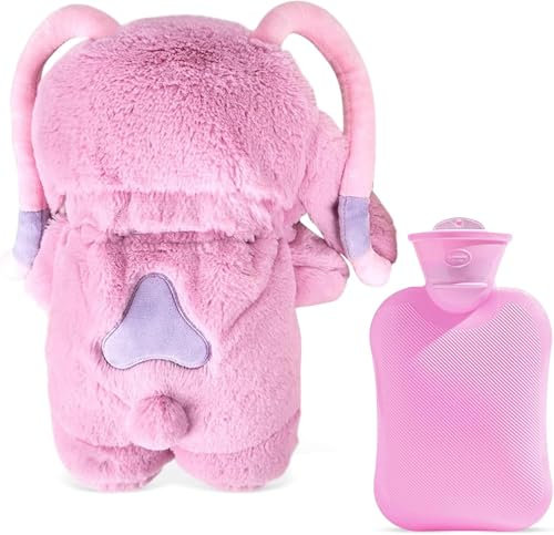 Bouillotte Peluche, Bouteille d'eau chaude, Bouillotte eau Chaude Bouillote avec Housse Polaire, Bouillotte câline, par Temps Froid Bon Cadeau pour La Famille Amie (Rose)