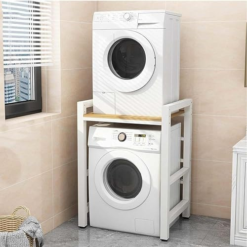 Mueble Lavadora Secadora Armario Lavadora y Secadora Vertical Altura Ajustable Estanteria Lavadora Almacenaje Capacidad de 350kg Estantería Lavadora sin Montaje en Pared o Perforación (Blanco 2)