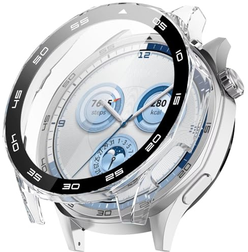 FTRONGRT Fodral kompatibelt med Huawei Watch GT 5 46 mm, PC + skärm härdad film, med skala, repfri allomfattande klockfodral kompatibelt med Huawei Watch GT 5 46 mm. Transparent