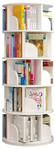 Modernes drehbares Bücherregal mit 6 Ebenen, drehbares rundes Bücherregal aus weißem Holz, für Wohnzimmer oder Schlafzimmer, 360° drehbar (Größe: 40 x 40 x 160 cm)