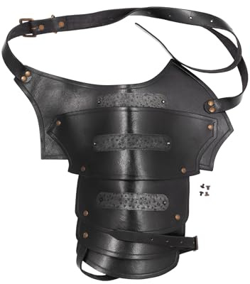 Battle-Merchant Leder Schulterschutz Balor, Schwarz | mit Metalldetails, Schulterrüstung, LARP, Fantasy Cosplay, Rüstung, Lederrüstung