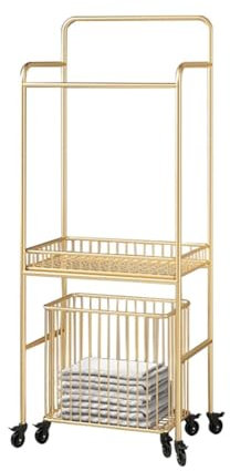 Moderner freistehender Handtuchhalter mit Wäschesortierer und 2-stöckigen Ablagen, ideal für die Aufbewahrung von Badewannen, goldfarben