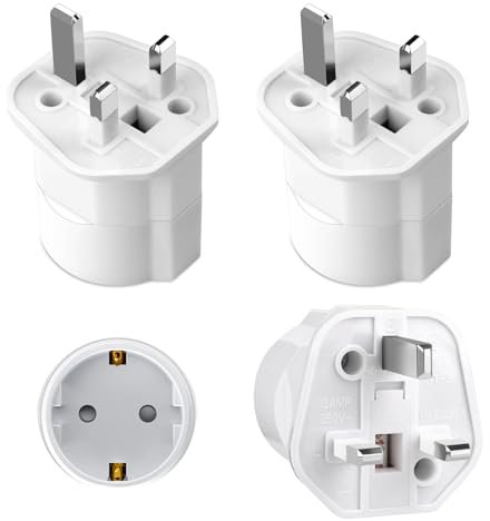 3 Piezas Adaptador Enchufe UK, Adaptador Enchufe Español a Ingles, Tipo G,2-Pin Europa a 3-Pin Reino Unido Viaje Seguridad para niños para Qatar, Irlanda, Maldivas, Escocia,HK