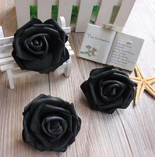 YKAFADE 100 Stück Schaumrosen Künstliche Blumen Rosenköpfe- 6cm Künstliche Rosen Blumen Schaum Simulation Rosen für DIY Hochzeitssträuße Blumenarrangements Partytische Heimdekorationen,Schwarz