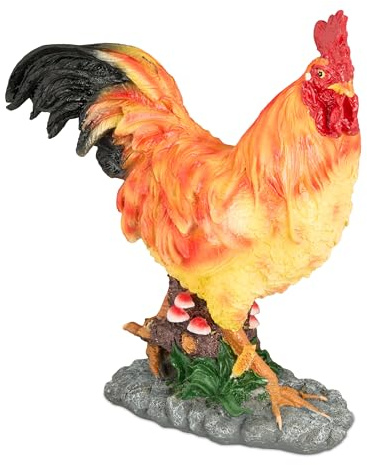 Relaxdays Gartenfigur Hahn, wetterfest, handbemalt, lebensecht, UV-beständig, Dekofigur, Kunstharz, Gartendeko, bunt