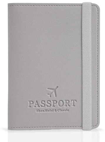 Portapassaporto, Pelle Pu Custodia Passaporto Cover con Blocco RFID, Porta Passaporto da Viaggio, Custodia Passaporto, per Carte di Credito, Porta Carte, D'identità e Documenti di Viaggio (Grigio)