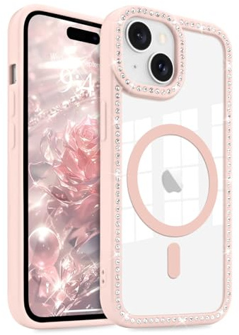 LCHULLE Magnetico per iPhone 15 Plus/14 Plus Cover Glitter Trasparente,Rosa