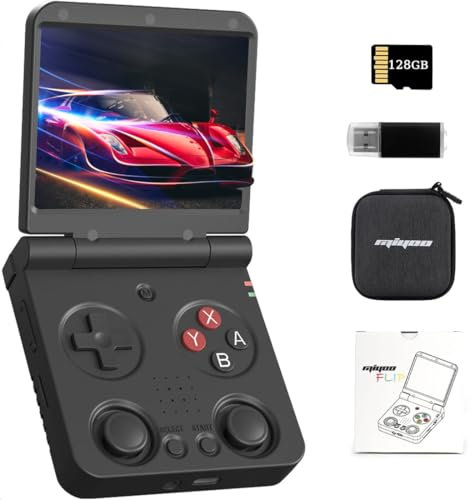 Miyo-o Flip V2 Retro Handheld Gaming Console, with 128G TF Card 3.5-inch IPS Screen Linux System Cortex-A55 CPU Emulator Portable Video Games Consoles with 3000mAh Battery & WiFi