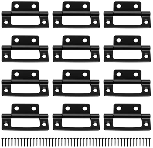 12 Pcs Flush Hinges Black 2 inch, No Mortise Hinges, Door Hinges Internal with Fixing Screws for Wooden Doors, Windows, Boxes