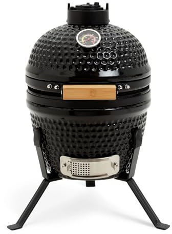 Neo Kamado - Mini barbecue in ceramica da 33 cm, affumicatore per uova e carbone, forno portatile e affumicatore con supporto