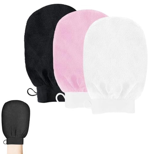 GGUFAY 3 Stück Exfoliating Gloves, Peelinghandschuh,entfernt abgestorbene Hautzellen und spendet Feuchtigkeit,Peelinghandschuh Körper, Massage-Körperpeeling-Handschuhe für das Home-Spa, Bad & Sauna